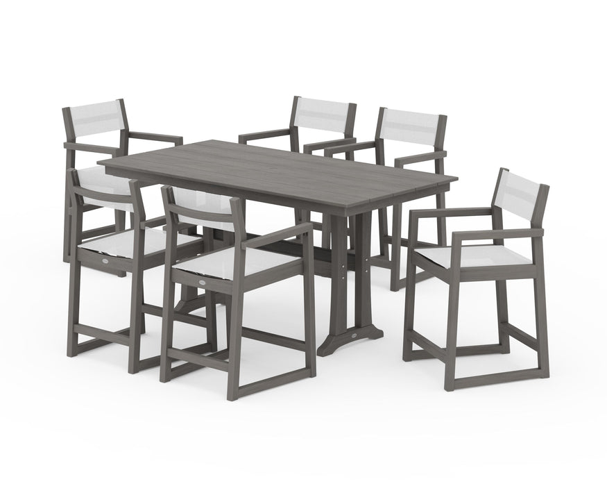 POLYWOOD® EDGE Sling Arm Chair 7-Piece Farmhouse Counter Set with Trestle Legs