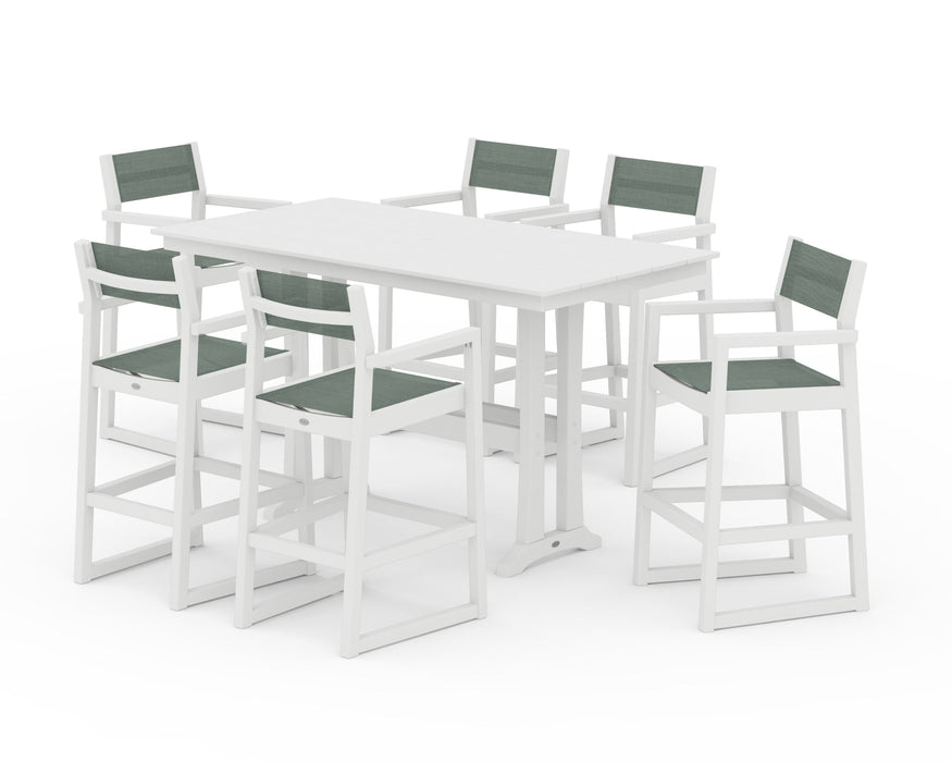 POLYWOOD® EDGE Sling Arm Chair 7-Piece Farmhouse Bar Set with Trestle Legs