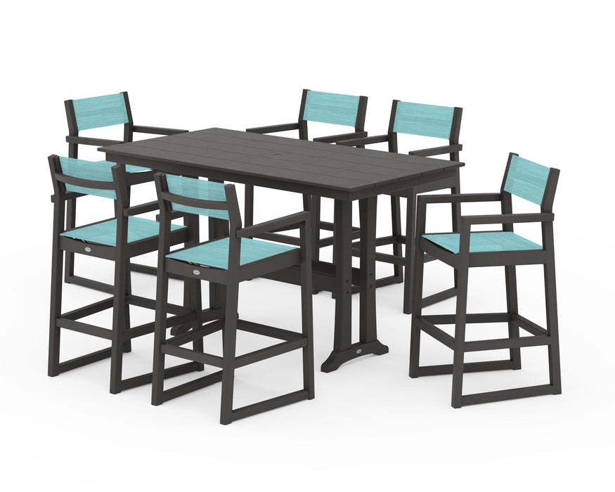 POLYWOOD® EDGE Sling Arm Chair 7-Piece Farmhouse Bar Set with Trestle Legs