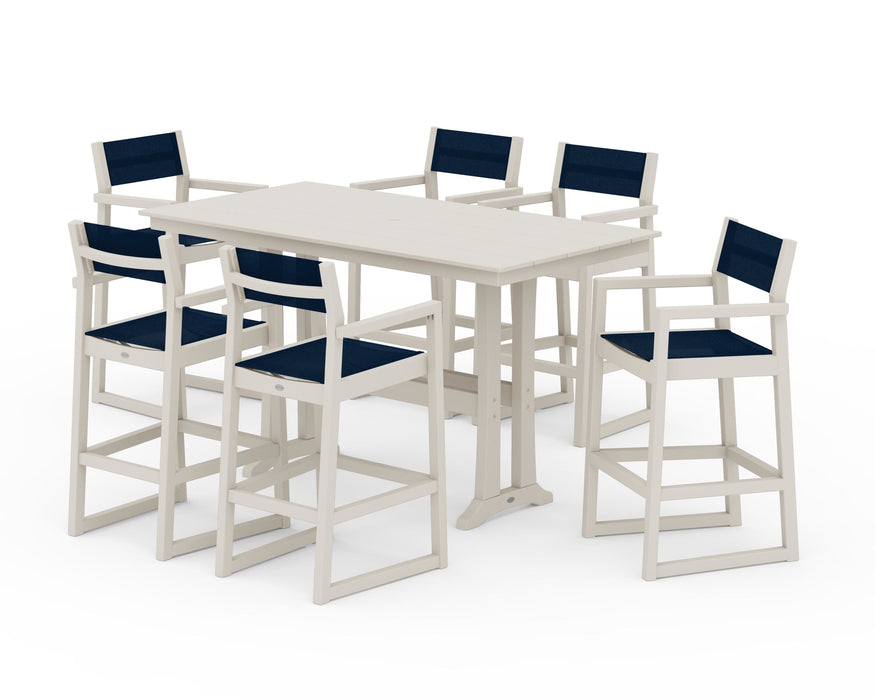 POLYWOOD® EDGE Sling Arm Chair 7-Piece Farmhouse Bar Set with Trestle Legs