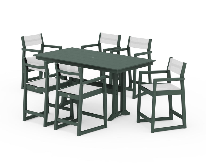 POLYWOOD® EDGE Sling Arm Chair 7-Piece Farmhouse Counter Set with Trestle Legs