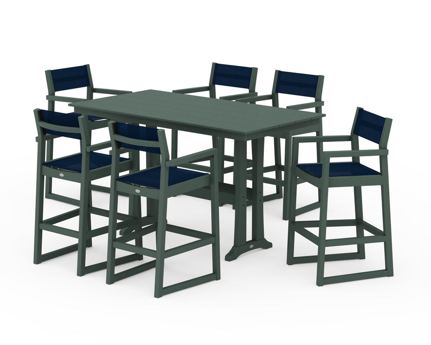 POLYWOOD® EDGE Sling Arm Chair 7-Piece Farmhouse Bar Set with Trestle Legs