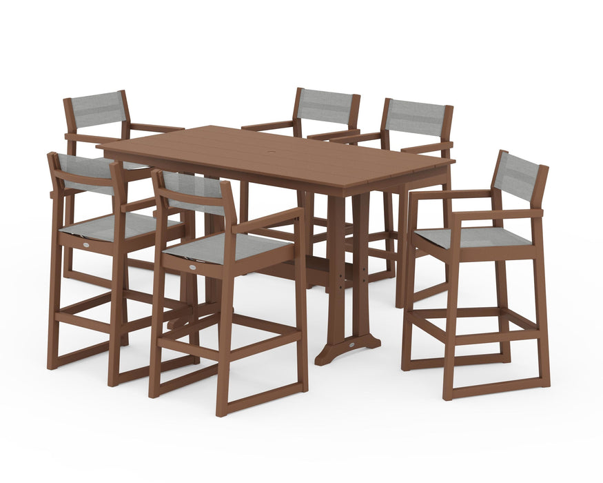 POLYWOOD® EDGE Sling Arm Chair 7-Piece Farmhouse Bar Set with Trestle Legs