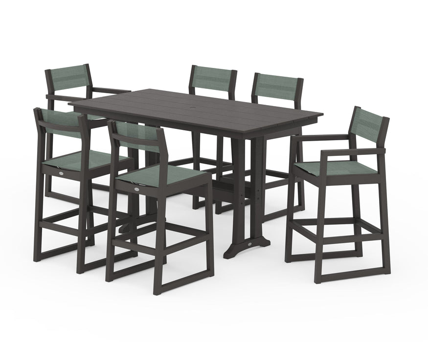 POLYWOOD® EDGE Sling 7-Piece Farmhouse Bar Set with Trestle Legs