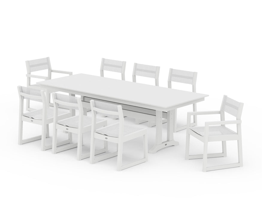 POLYWOOD® EDGE Sling 9-Piece Farmhouse Trestle Dining Set
