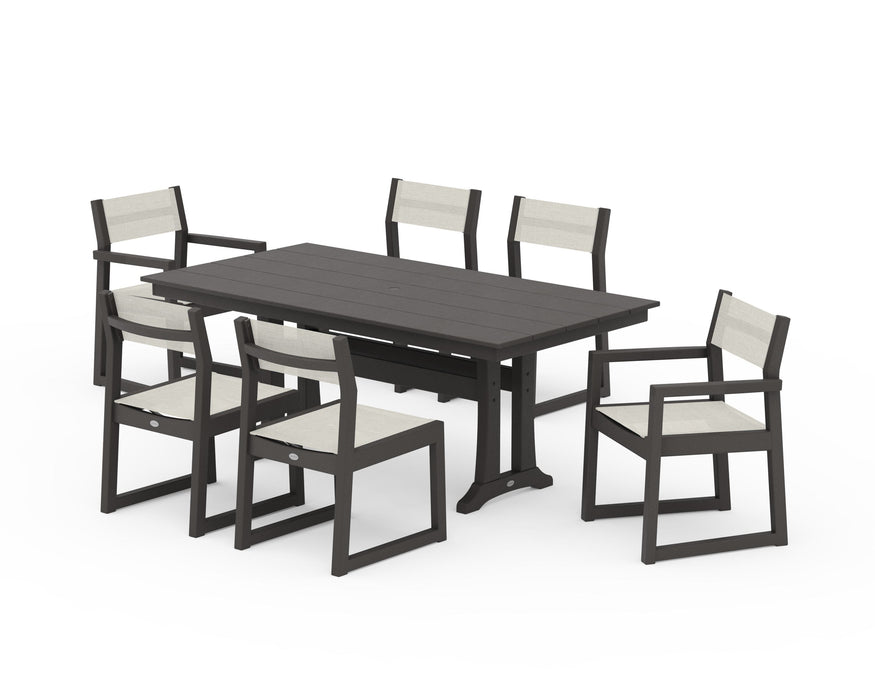 POLYWOOD® EDGE Sling 7-Piece Farmhouse Trestle Dining Set