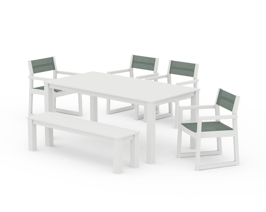 POLYWOOD® EDGE Sling Arm Chair 6-Piece Parsons Dining Set with Bench