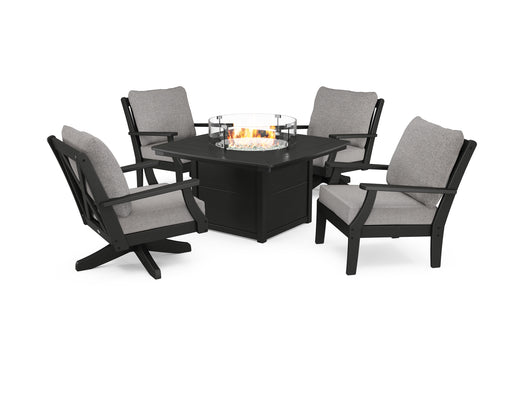 POLYWOOD Braxton 5-Piece Deep Seating Set with Fire Table in Black / Grey Mist