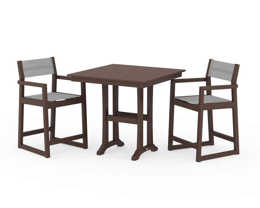 POLYWOOD® EDGE Sling Arm Chair 3-Piece Farmhouse Counter Set with Trestle Legs