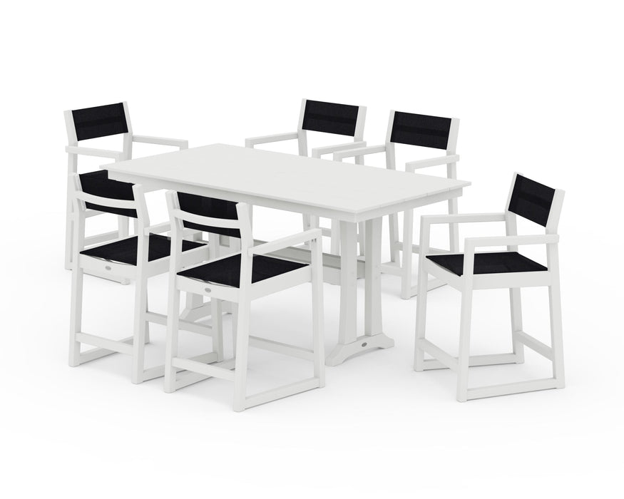 POLYWOOD® EDGE Sling Arm Chair 7-Piece Farmhouse Counter Set with Trestle Legs