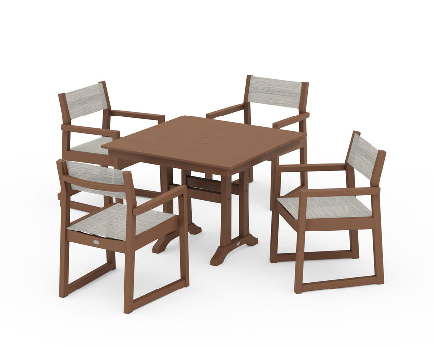 POLYWOOD® EDGE Sling 5-Piece Farmhouse Dining Set with Trestle Legs