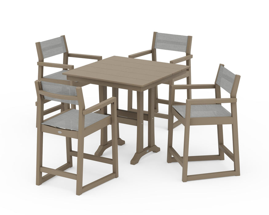 POLYWOOD® EDGE Sling Arm Chair 5-Piece Farmhouse Counter Set with Trestle Legs