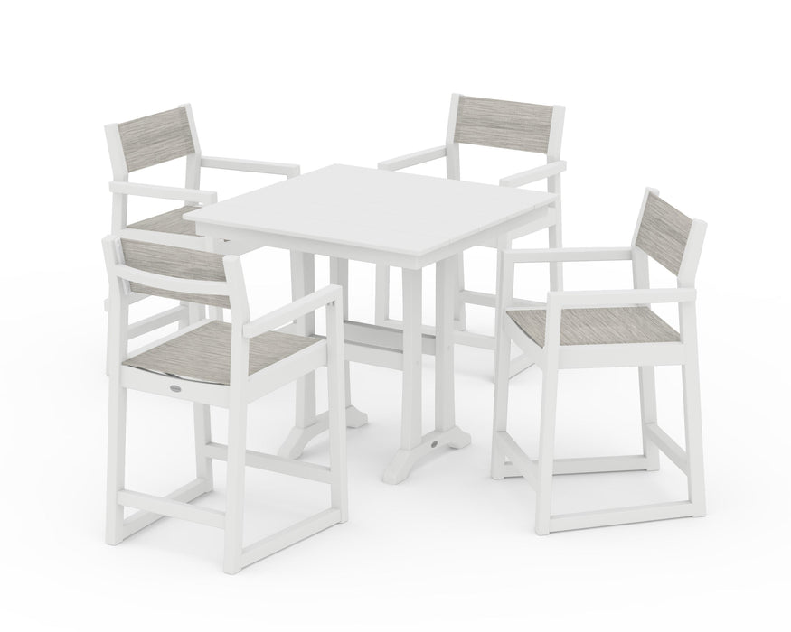 POLYWOOD® EDGE Sling Arm Chair 5-Piece Farmhouse Counter Set with Trestle Legs