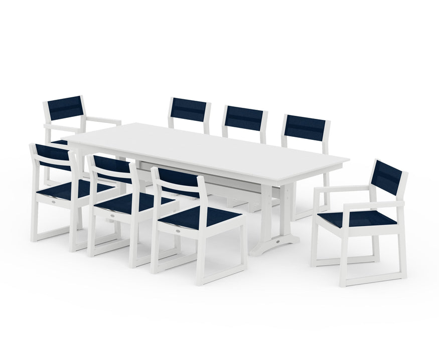 POLYWOOD® EDGE Sling 9-Piece Farmhouse Trestle Dining Set