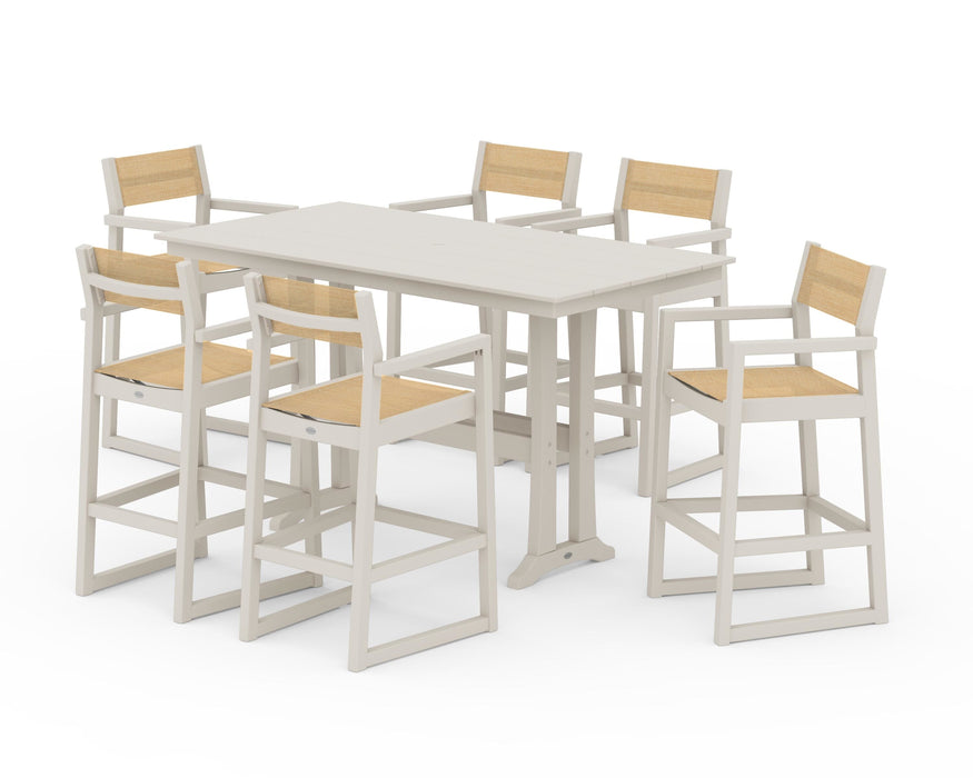 POLYWOOD® EDGE Sling Arm Chair 7-Piece Farmhouse Bar Set with Trestle Legs