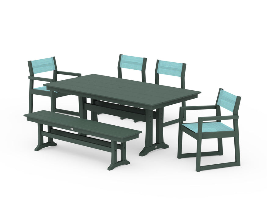 POLYWOOD® EDGE Sling 6-Piece Farmhouse Dining Set With Trestle Legs