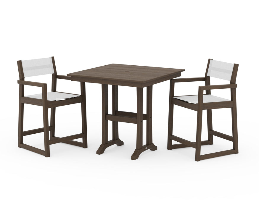 POLYWOOD® EDGE Sling Arm Chair 3-Piece Farmhouse Counter Set with Trestle Legs