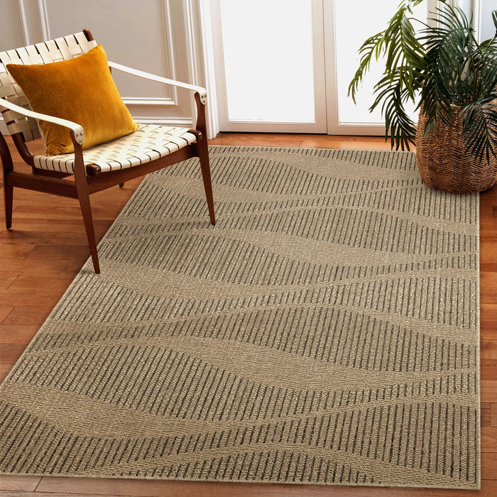 6276/12 Monaco Wave Indoor/Outdoor Area Rug Taupe by Trans Ocean
