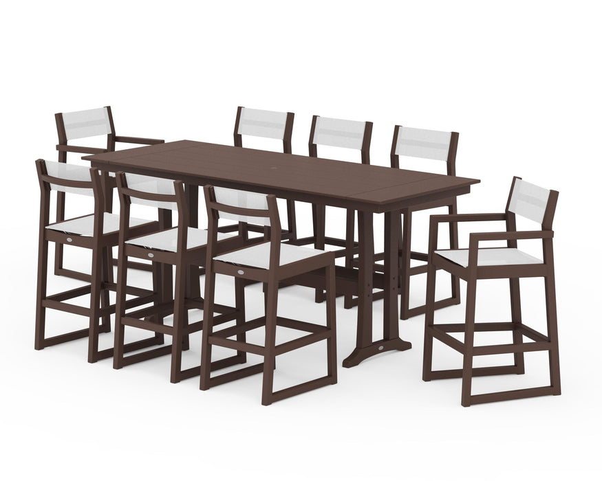 POLYWOOD® EDGE Sling 9-Piece Farmhouse Bar Set with Trestle Legs