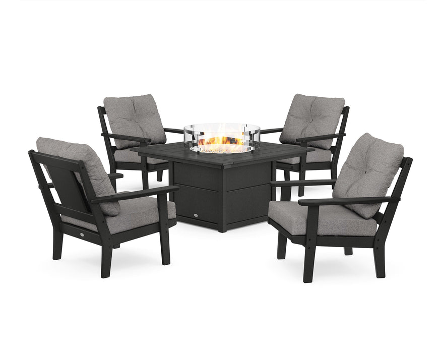 POLYWOOD Prairie 5-Piece Deep Seating Set with Fire Pit Table in Black / Grey Mist