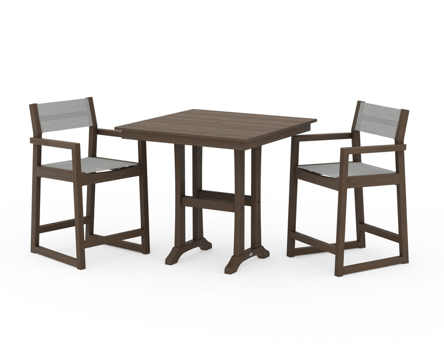 POLYWOOD® EDGE Sling Arm Chair 3-Piece Farmhouse Counter Set with Trestle Legs