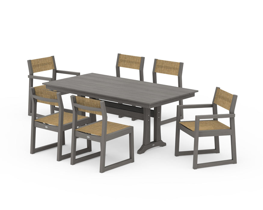POLYWOOD® EDGE Sling 7-Piece Farmhouse Trestle Dining Set