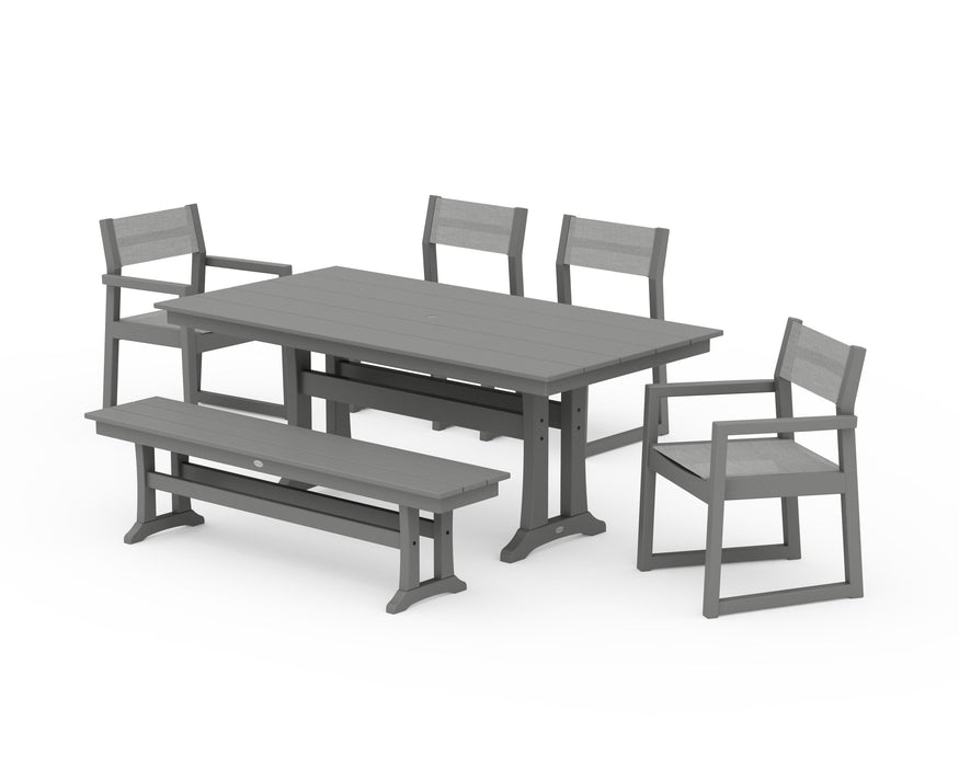 POLYWOOD® EDGE Sling 6-Piece Farmhouse Dining Set With Trestle Legs