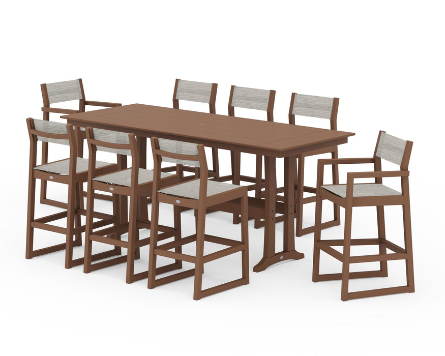 POLYWOOD® EDGE Sling 9-Piece Farmhouse Bar Set with Trestle Legs