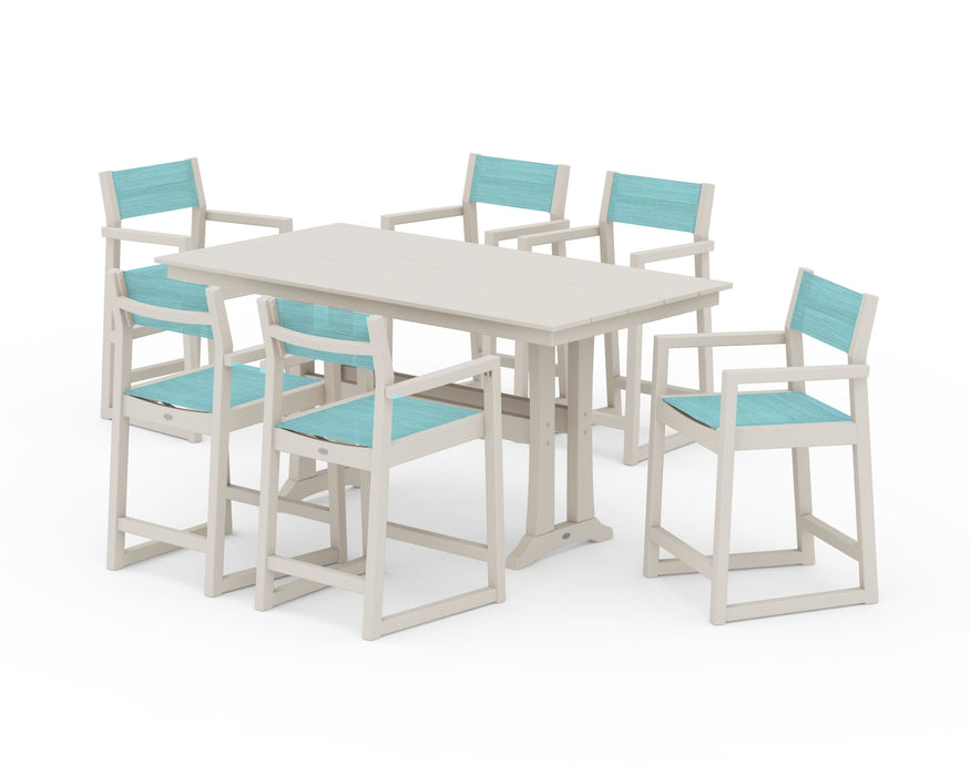 POLYWOOD® EDGE Sling Arm Chair 7-Piece Farmhouse Counter Set with Trestle Legs