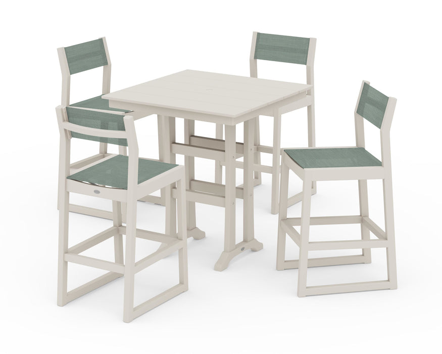 POLYWOOD® EDGE Sling Arm Chair 5-Piece Farmhouse Bar Set with Trestle Legs