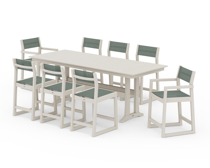 POLYWOOD® EDGE Sling 9-Piece Farmhouse Counter Set with Trestle Legs