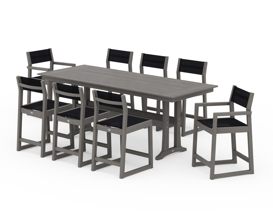 POLYWOOD® EDGE Sling 9-Piece Farmhouse Counter Set with Trestle Legs