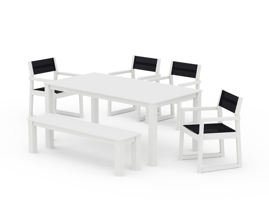 POLYWOOD® EDGE Sling Arm Chair 6-Piece Parsons Dining Set with Bench