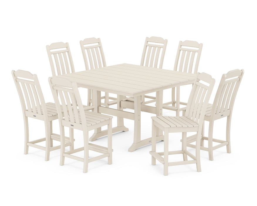 Country Living by POLYWOOD 9-Piece Square Farmhouse Side Chair Counter Set with Trestle Legs
