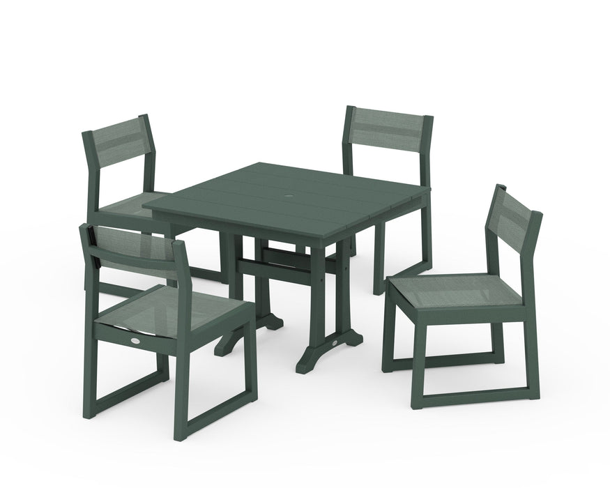 POLYWOOD® EDGE Sling 5-Piece Farmhouse Trestle Side Chair Dining Set