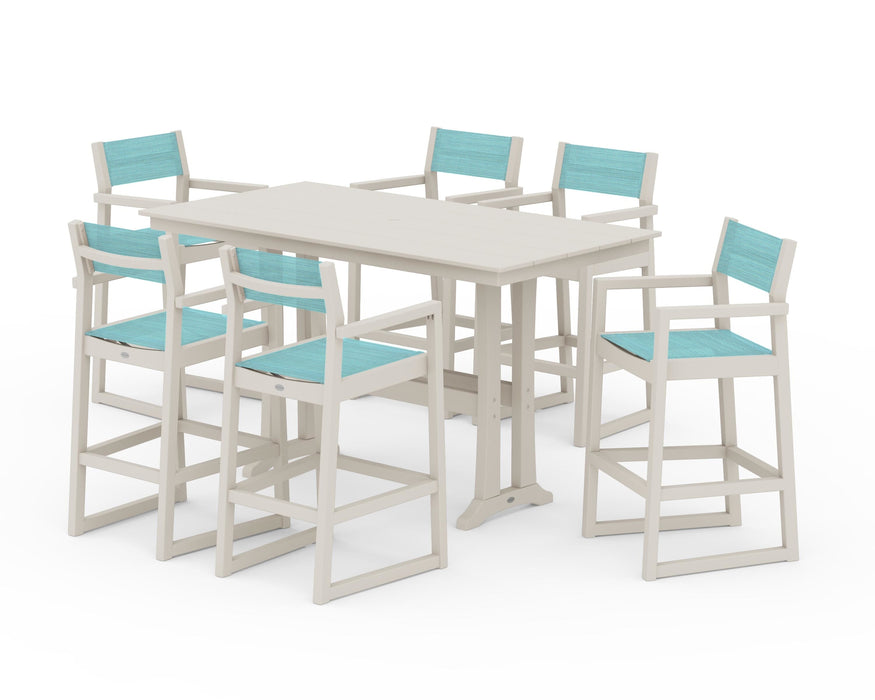 POLYWOOD® EDGE Sling Arm Chair 7-Piece Farmhouse Bar Set with Trestle Legs