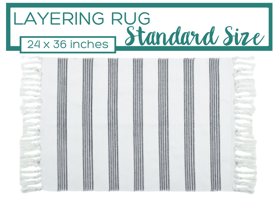 Black and White Striped Accent Rug With Fringe