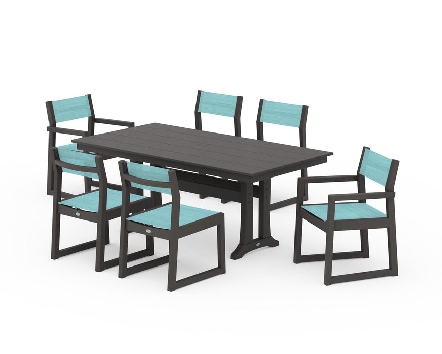 POLYWOOD® EDGE Sling 7-Piece Farmhouse Trestle Dining Set