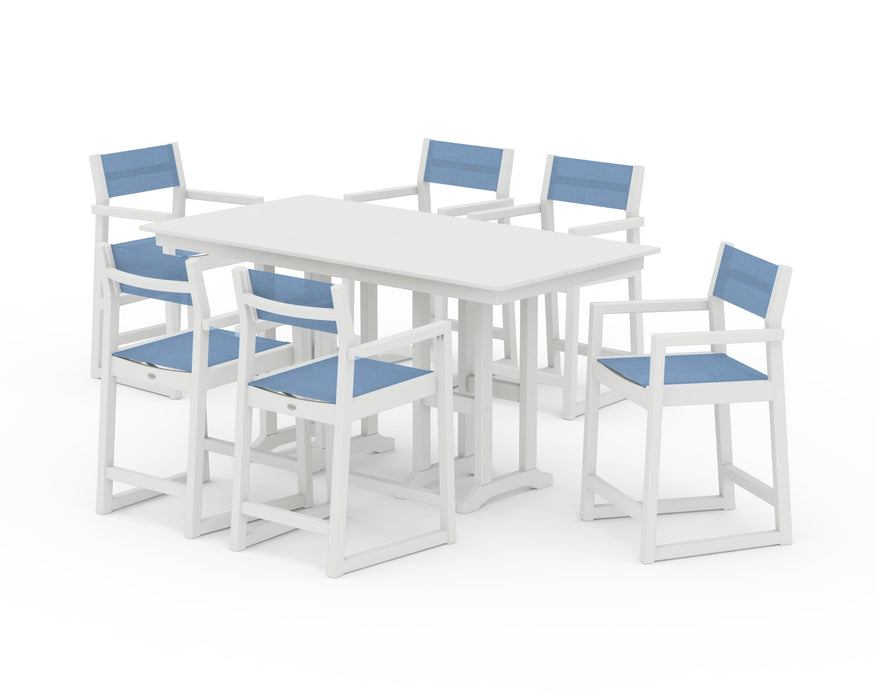 POLYWOOD® EDGE Sling Arm Chair 7-Piece Farmhouse Counter Set