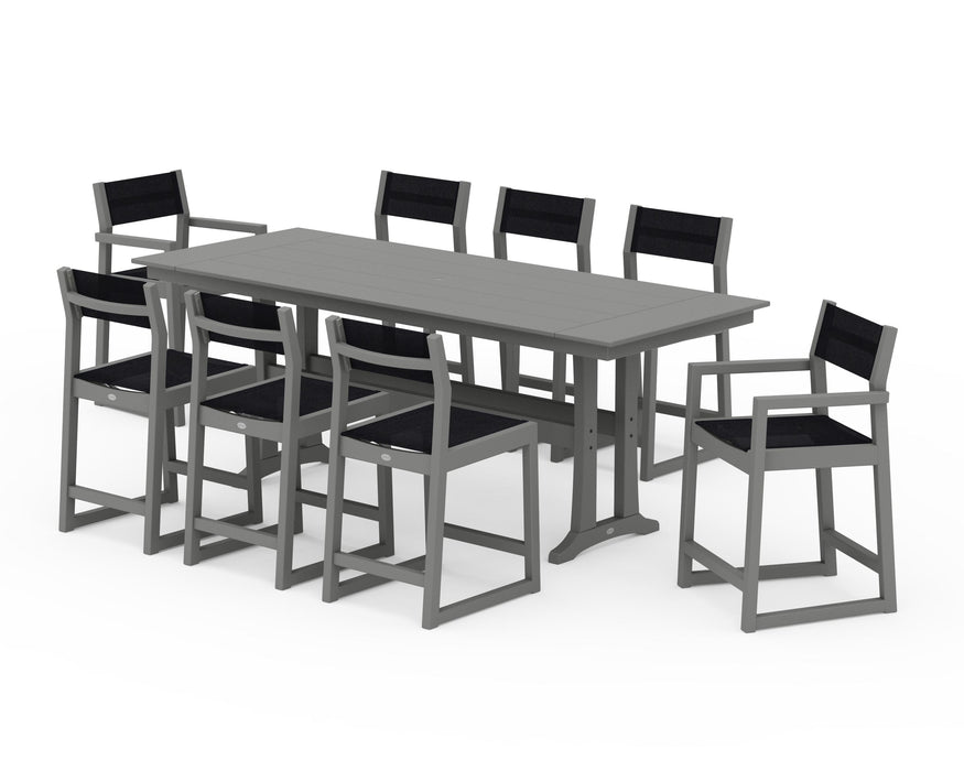 POLYWOOD® EDGE Sling 9-Piece Farmhouse Counter Set with Trestle Legs