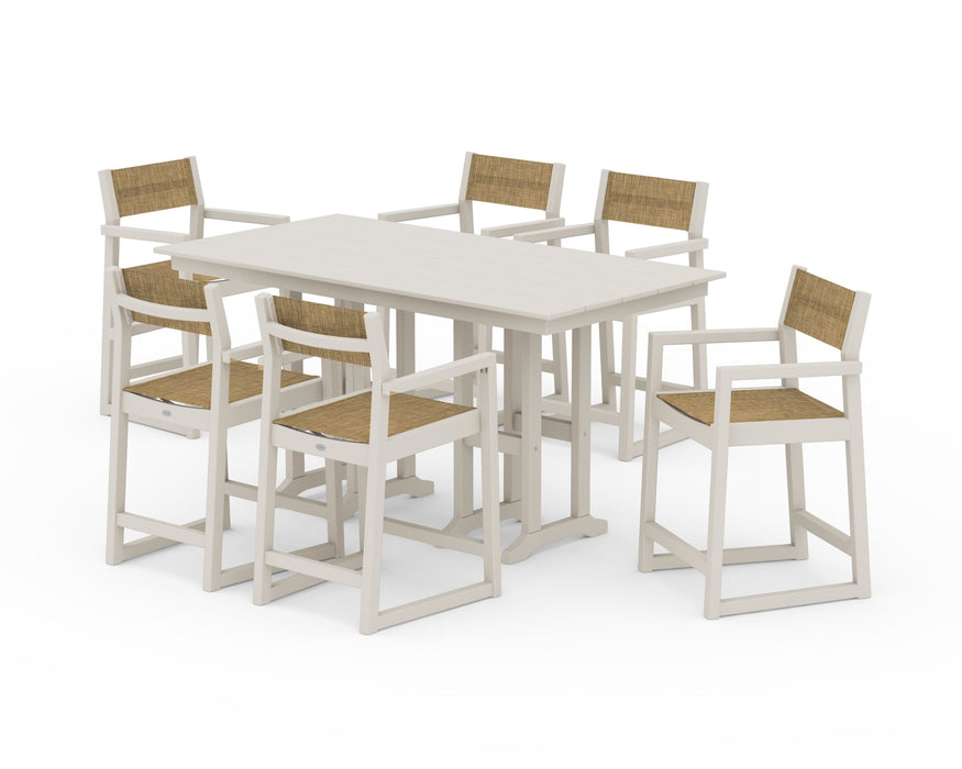 POLYWOOD® EDGE Sling Arm Chair 7-Piece Farmhouse Counter Set