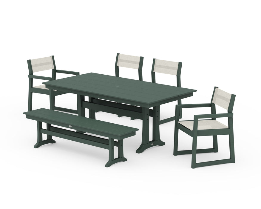 POLYWOOD® EDGE Sling 6-Piece Farmhouse Dining Set With Trestle Legs