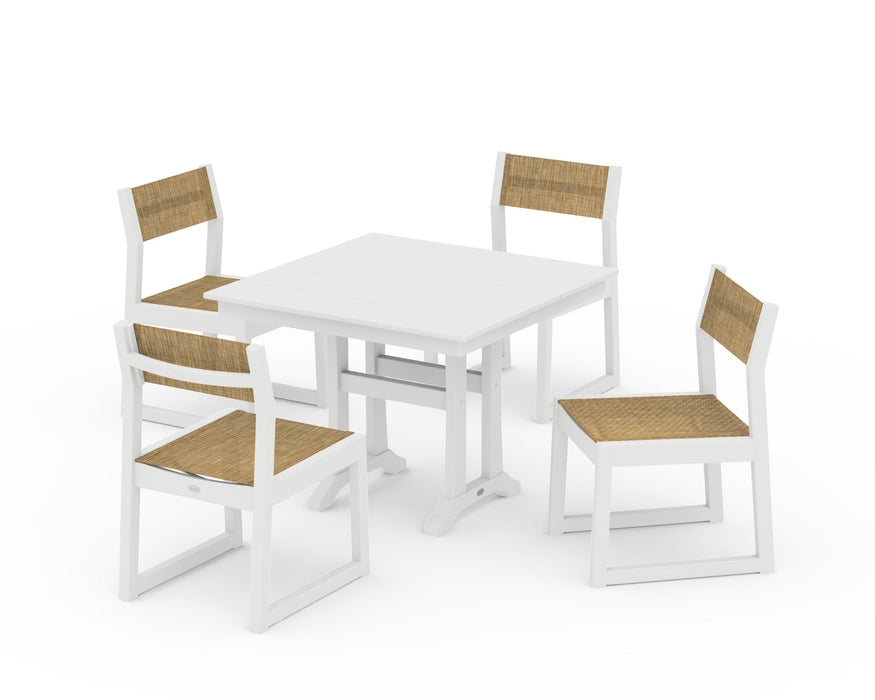 POLYWOOD® EDGE Sling 5-Piece Farmhouse Trestle Side Chair Dining Set