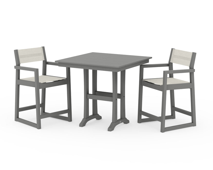 POLYWOOD® EDGE Sling Arm Chair 3-Piece Farmhouse Counter Set with Trestle Legs