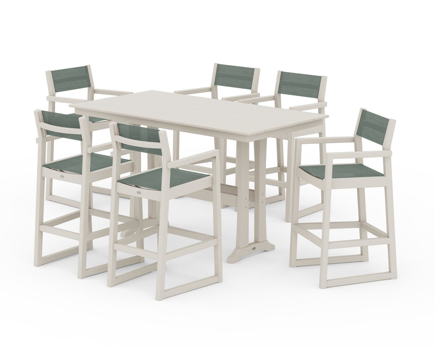 POLYWOOD® EDGE Sling Arm Chair 7-Piece Farmhouse Bar Set with Trestle Legs