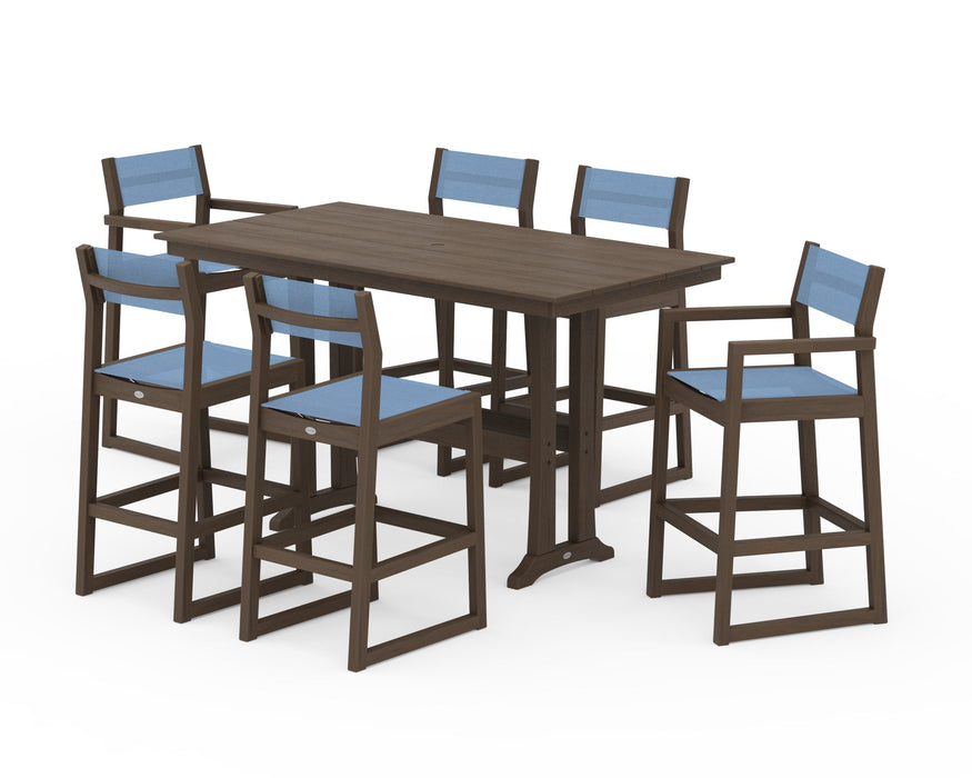 POLYWOOD® EDGE Sling 7-Piece Farmhouse Bar Set with Trestle Legs