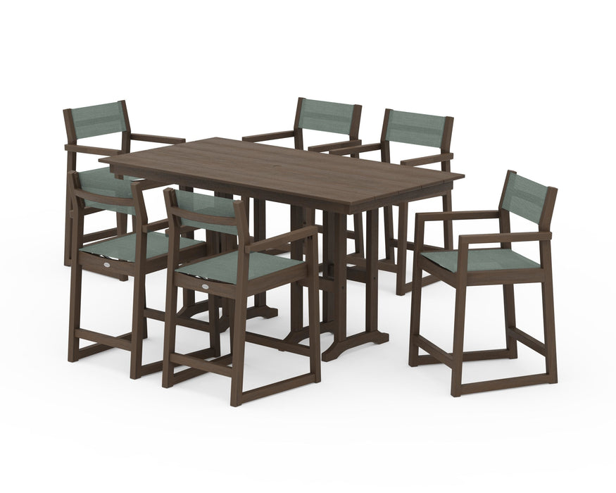 POLYWOOD® EDGE Sling Arm Chair 7-Piece Farmhouse Counter Set