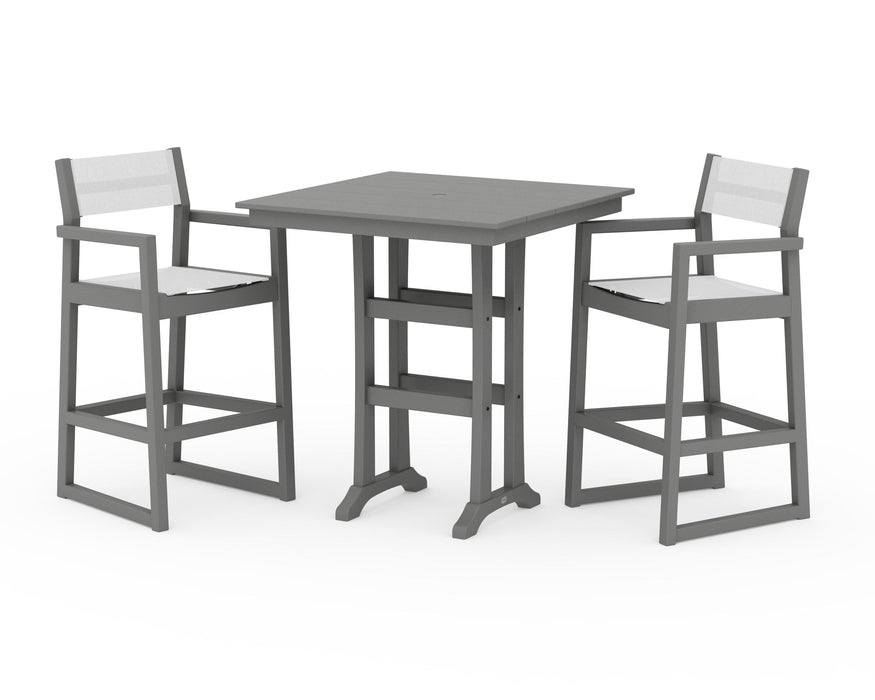 POLYWOOD® EDGE Sling Arm Chair 3-Piece Farmhouse Bar Set with Trestle Legs