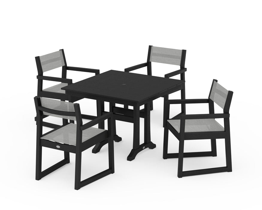 POLYWOOD® EDGE Sling 5-Piece Farmhouse Dining Set with Trestle Legs