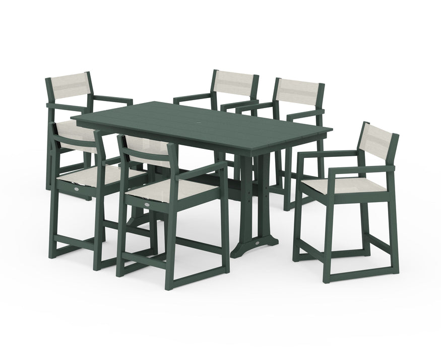 POLYWOOD® EDGE Sling Arm Chair 7-Piece Farmhouse Counter Set with Trestle Legs